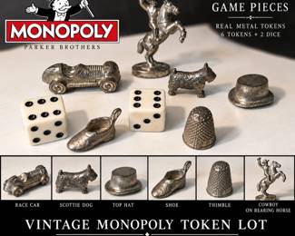 Early Monopoly Metal Tokens & Dice Lot