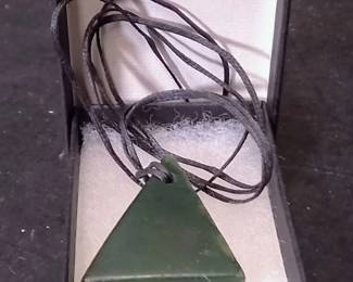 Large Dark Green Nephrite Jade Pendant Necklace