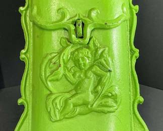 Vintage Cast Iron Cherub Scroll Mailbox β Lime Green, 12" x 6"