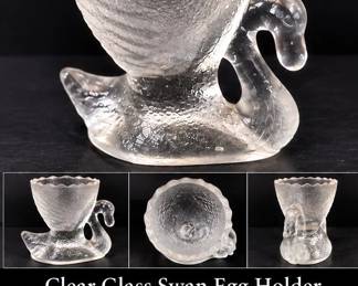 Clear Glass Swan Egg Holder / Trinket Dish