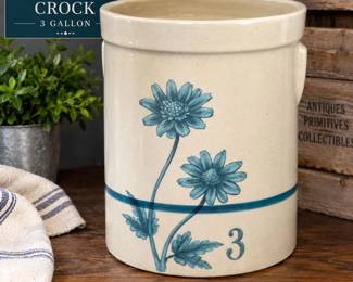 3-Gallon Stoneware Crock β Blue Daisy Decoration