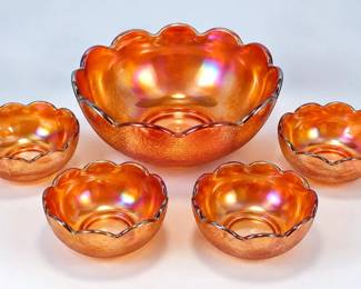 Jeannette Marigold Carnival Glass 5-Pc Berry Bowl Set