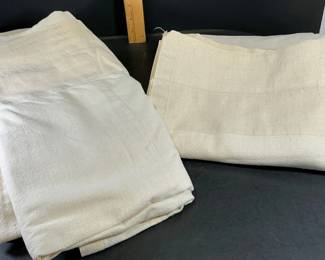 4 Vintage Off-White Woven Curtain Panels
