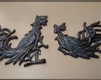 MCM Cast Metal Sexton Fighting Roosters Wall Hangers
