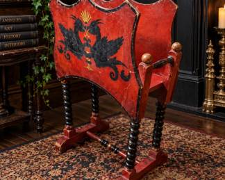 Victorian Gothic Tole-Painted Shield-Shaped Record / Magazine Rack