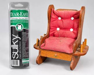 Vintage Wooden Pincushion Chair & Sulky Stabilizer Lot