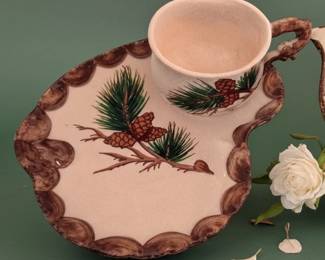 7-Pc Signed Black Hill Clay Hand-Painted Mid-Century Luncheon Set