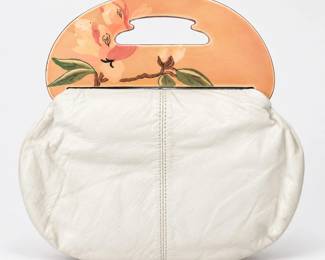 1980s Patricia Smith Designs White Leather Hand-Painted Moon Bag