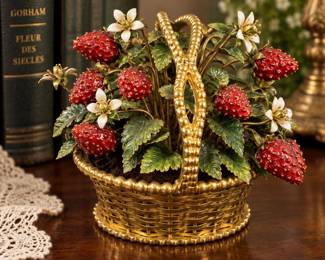 Jane Hutcheson for Gorham "Fleurs des Siecles" Enameled Strawberry Basket, c. 1970s