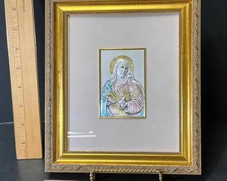 Italian .925 Sterling Silver Sacred Heart Bas-Relief Framed Plaque after Pompeo Batoni