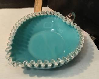 1956β59 Fenton Turquoise Silver Crest Candy Dish