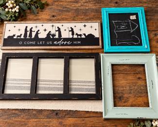 4 Pc Farmhouse Wall Decor - Nativity Sign, Chalkboard & Photo Frames
