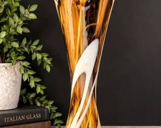 1970s Italian Murano-Style Honey Ribbon Swirl Swung Vase β 16"+