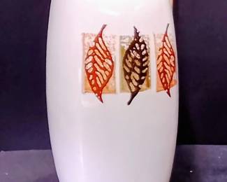 Mid-Century Style White Ceramic Vase with Autumn Leaves β 10"