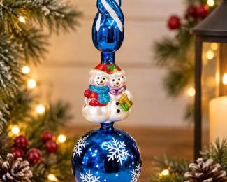 Christopher Radko "A Fine Winter" Glass Tree Topper β Sapphire Blue with Snowmen