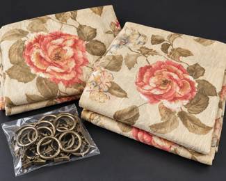 2 Floral Crepe Curtain Panels with Rings
