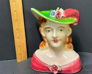Mid-Century Japanese Lady Head Vase β Green Bonnet