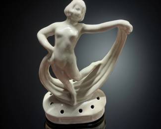 Art Deco Nude Lady with Scarf Flower Frog