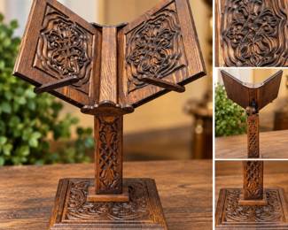 Ornate Carved Wood Pedestal Book Stand / Lectern - Approx. 24 in Tall