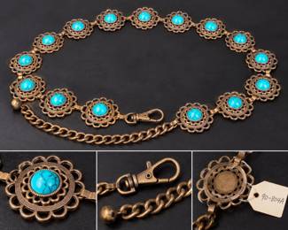 Southwestern Turquoise Concho Chain Belt