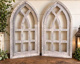 Pair Wood Cathedral Window Wall Decor β Distressed Gray