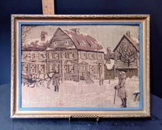 Framed Woven Winter Village Tapestry