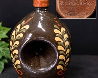 Wisconsin Pottery Folk Art Bird Feeder β "Help Yourself, Nobody's Looking!"