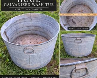Huge Early Galvanized Farm Wash Tub β 30"+