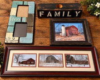 Rustic Family & Barn Decor Group - Home Photo Frame, Family Block & 2 Framed Barn Displays