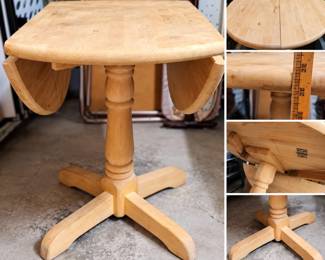 Solid Wood Drop-Leaf Pedestal Table - Approx 35" Wide - Turned Base