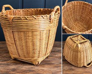 Large Handwoven Rattan Gathering Basket β Twin Handles