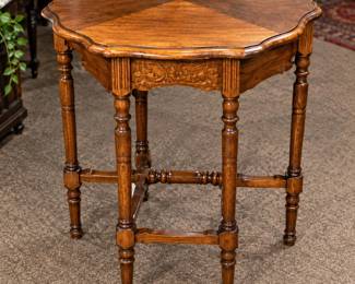 1930s Mahogany Demi-Lune Console Table β Turned Legs, Scalloped Edge
