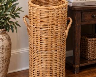 Tall Wicker Rattan Floor Basket with Handles β 26" Umbrella Stand