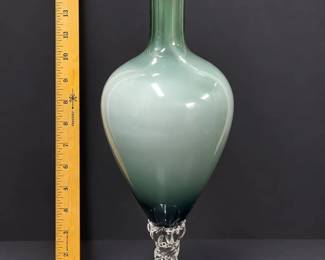 Tall Mid-Century Hand-Blown Cased Glass Vase β Clear Twisted Pedestal Stem