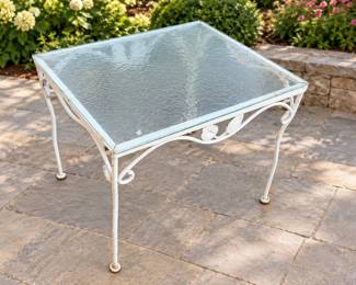 Wrought Iron Patio Table with Tempered Glass Top β White