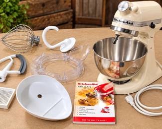 KitchenAid Artisan 5 Qt Ivory 10-Speed Stand Mixer with Bowl, Accessories & Book
