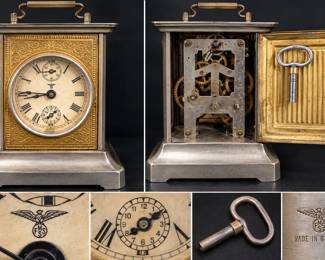 c. 1925 FMS Mauthe German Musical Carriage Alarm Clock with Key