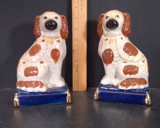 Pair Staffordshire-Style Spaniel Dogs β Cobalt Bases, 8"