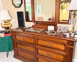 six-drawer dresser with tri-fold mirror,