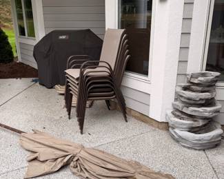 Outdoor patio chairs and umbrella