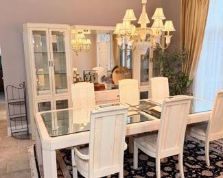 Krispin’s Furniture contemporary dining room set with display cabinets