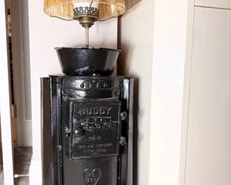 Unique vintage "Buddy No. 200" cast iron stove repurposed into an electric lamp.