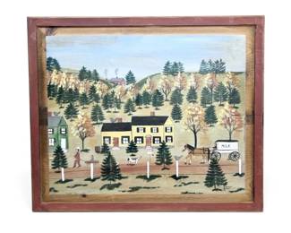 Signed Folk Art Painting On Wood
