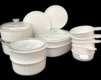 Corning Ware French White Round Oval Bakeware Set w 5 Bowls