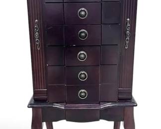 Dark Wood Finish Five Drawer Jewelry Armoire