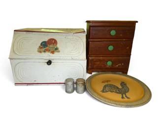 Antique Metal Bread Box, Small Wood Storage Cabinet, More