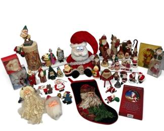 Assorted Box Of Santa Ornaments, Decor, More