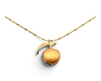 14k Gold Apple Pendant on Dainty 15 Chain 1.72g
