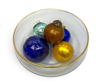 Crackled Mercury Glass Ornaments Glass Bowl w Brass Rim