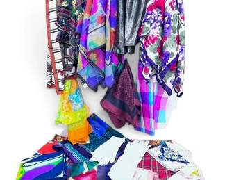 Assorted Designer Silk Scarves, Multiple Handkerchiefs, More